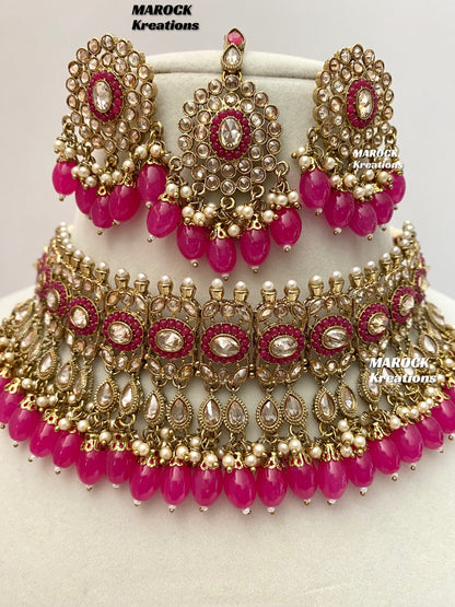 Antique Gold Polki choker sets