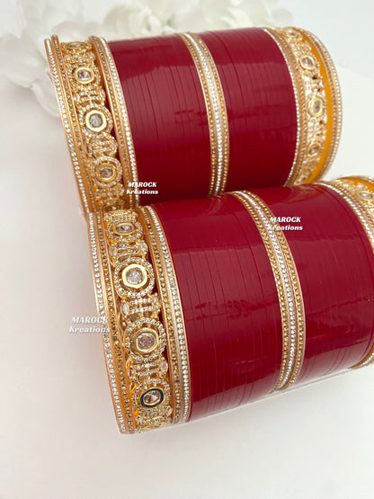 2.14 size American Diamond and Kundan Bridal Choora/Bridal Bangles set