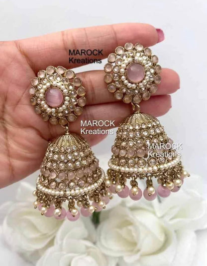 Antique Gold Polki oversized Jhumki Earrings
