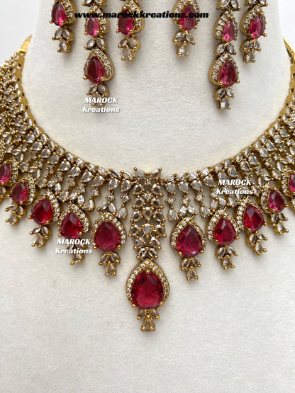Naima Antique Gold American diamond Statement Necklace set