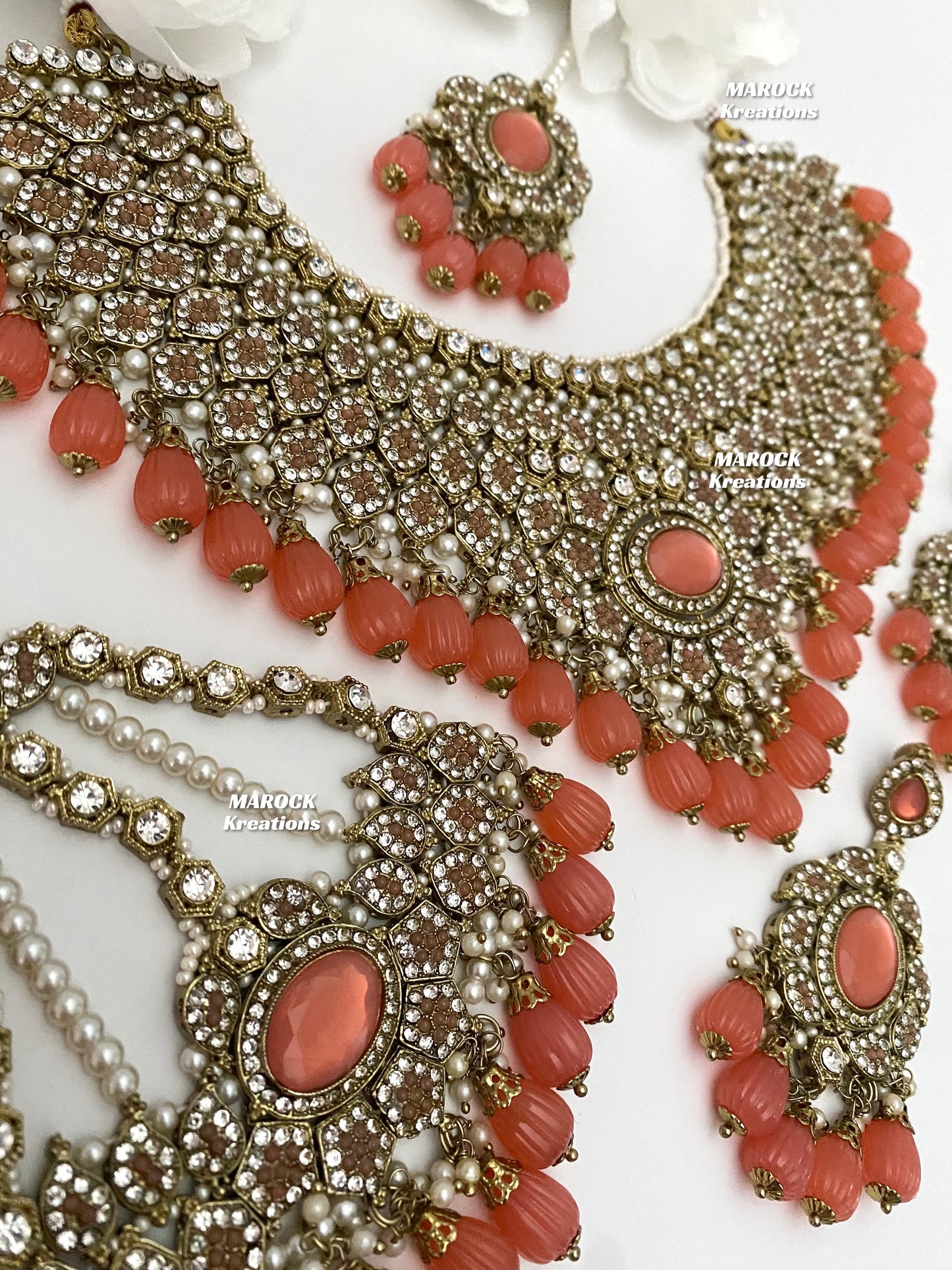 Antique Gold Pakistani Coral Necklace set