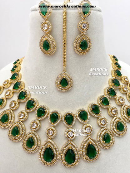 Soha Golden American Diamond Necklace set