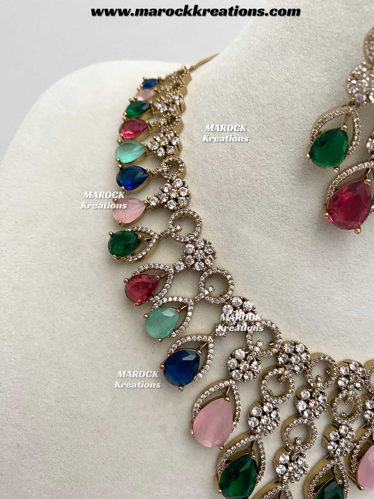 Anshika Antique Gold American Diamond Statement Necklace set