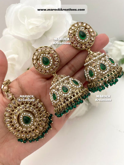 Polki Jhumki Earrings and tikka set