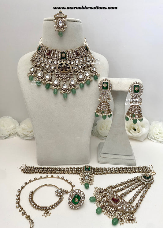 Yusrah Premium Quality Antique gold Kundan Statement Bridal set