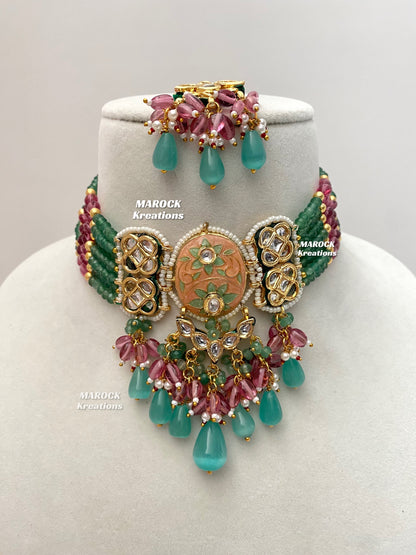 Brinda Premium Quality Kundan Meenakari Statement Choker set