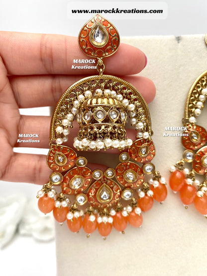 Tanya Bollywood style Kundan Meenakari Statement Earrings