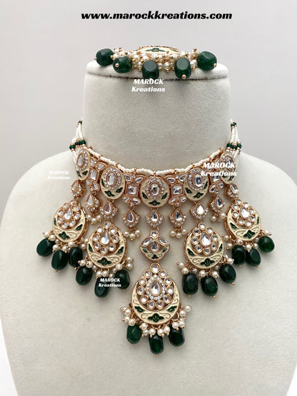 Nirvi Premium Quality Rose Gold Kundan Meenakari Choker/Necklace set