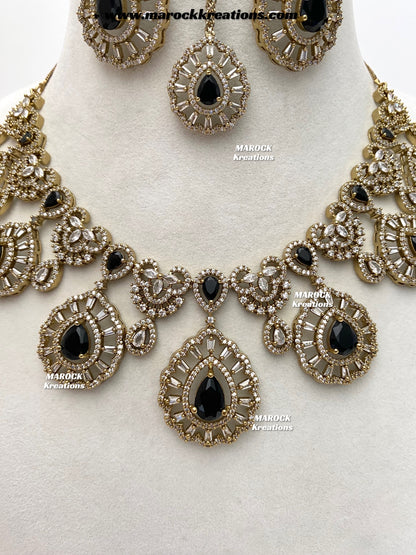 Tareena Antique Gold American Diamond Statement Necklace set