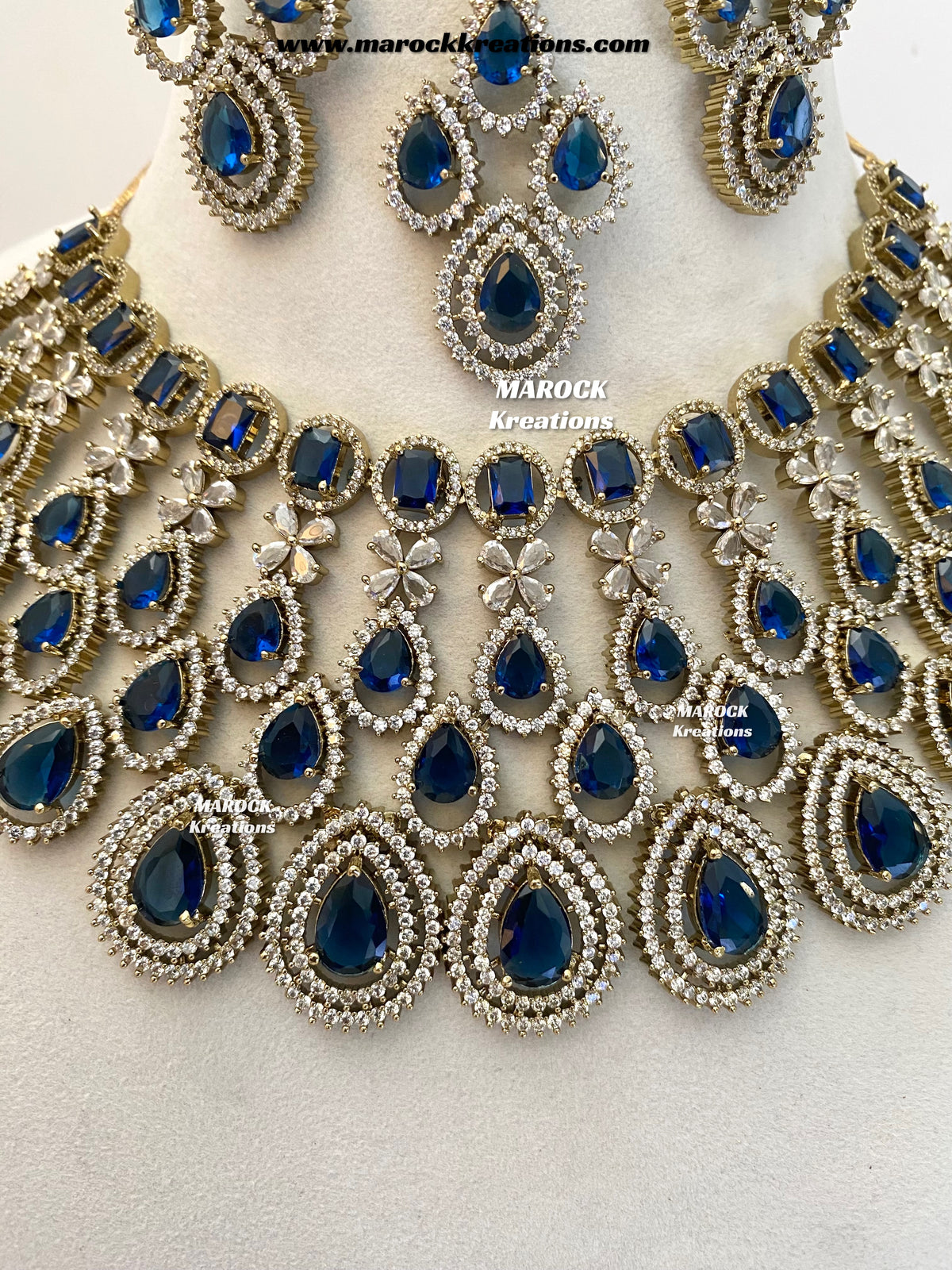 Tushita Antique Gold American Diamond Statement Necklace set/Bridal set