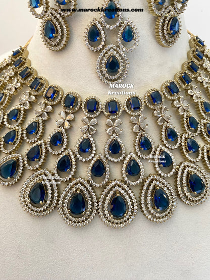 Tushita Antique Gold American Diamond Statement Necklace set/Bridal set