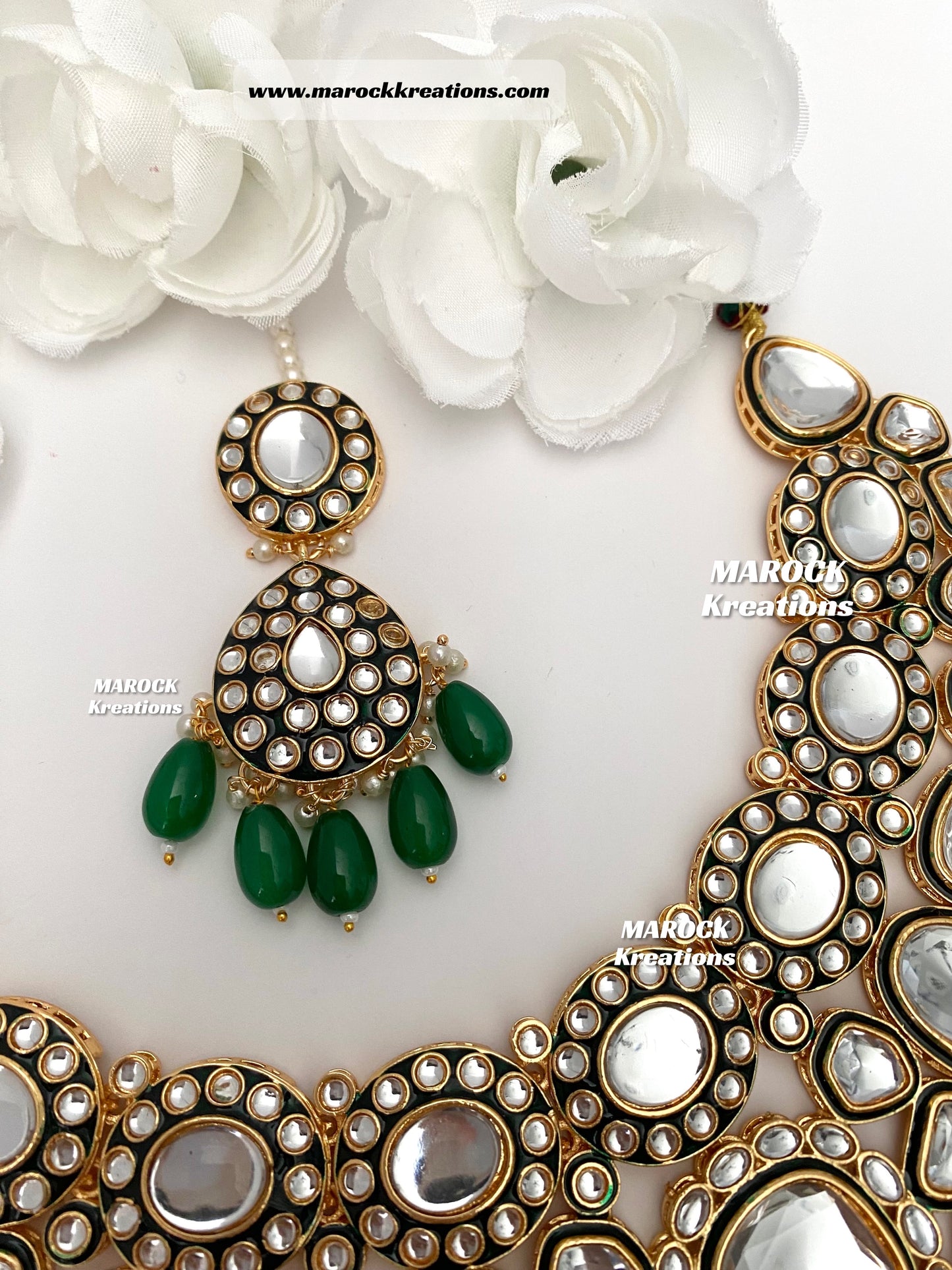 Trendy Uncut Kundan Green Statement Necklace set/Bridal set