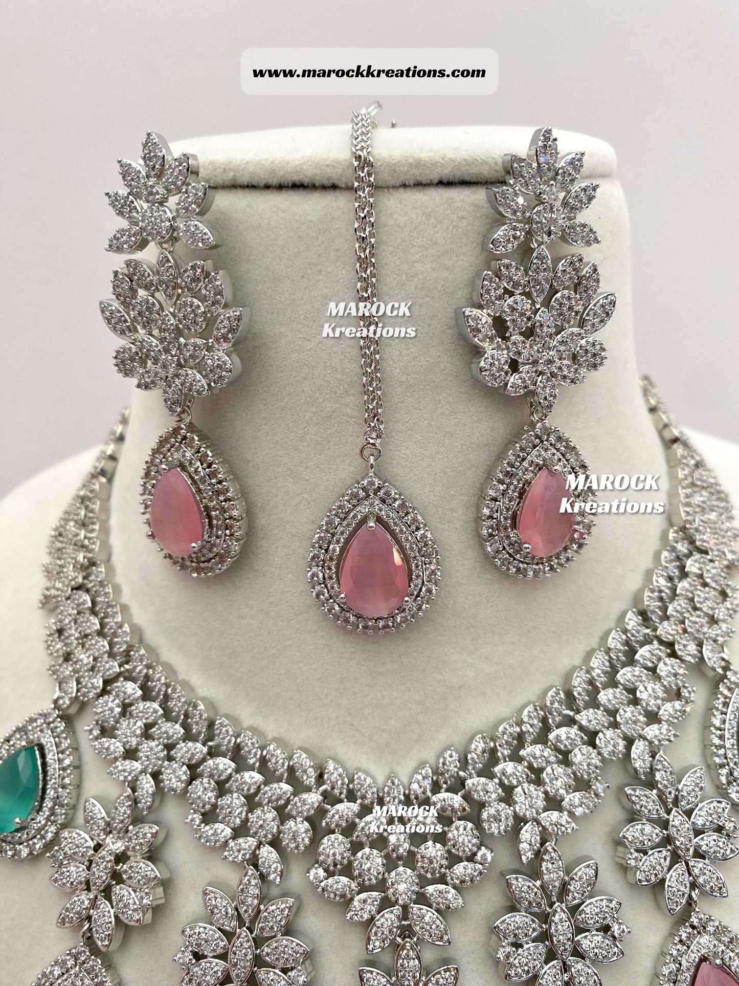 Silver American Diamond Statement Necklace set