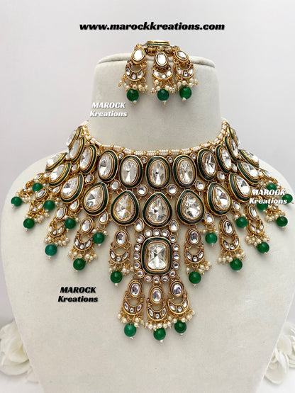 Trendy Uncut Kundan Statement Necklace set/Bridal set