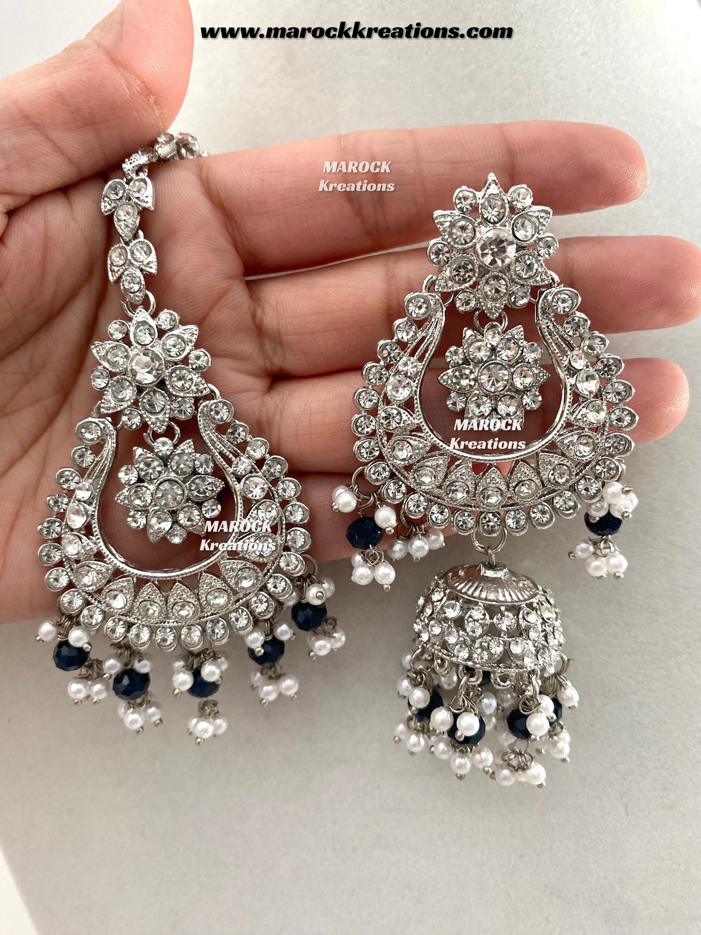Sarwat Premium Quality Pakistani Silver Navy Blue Bridal set/bridal jewelry