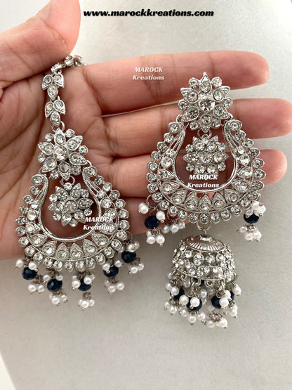 Sarwat Premium Quality Pakistani Silver Navy Blue Bridal set/bridal jewelry