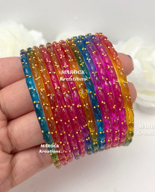 Rain drop Multi color glass bangles (Pack of 1 dozen)