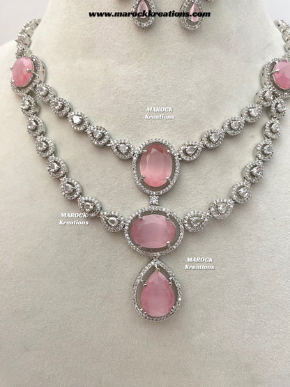 Zehra Silver American Diamond Double layer Necklace set