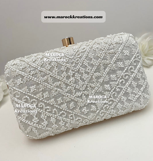 Handcrafted White Clutch/Evening Bag/Purse (Back side plain)