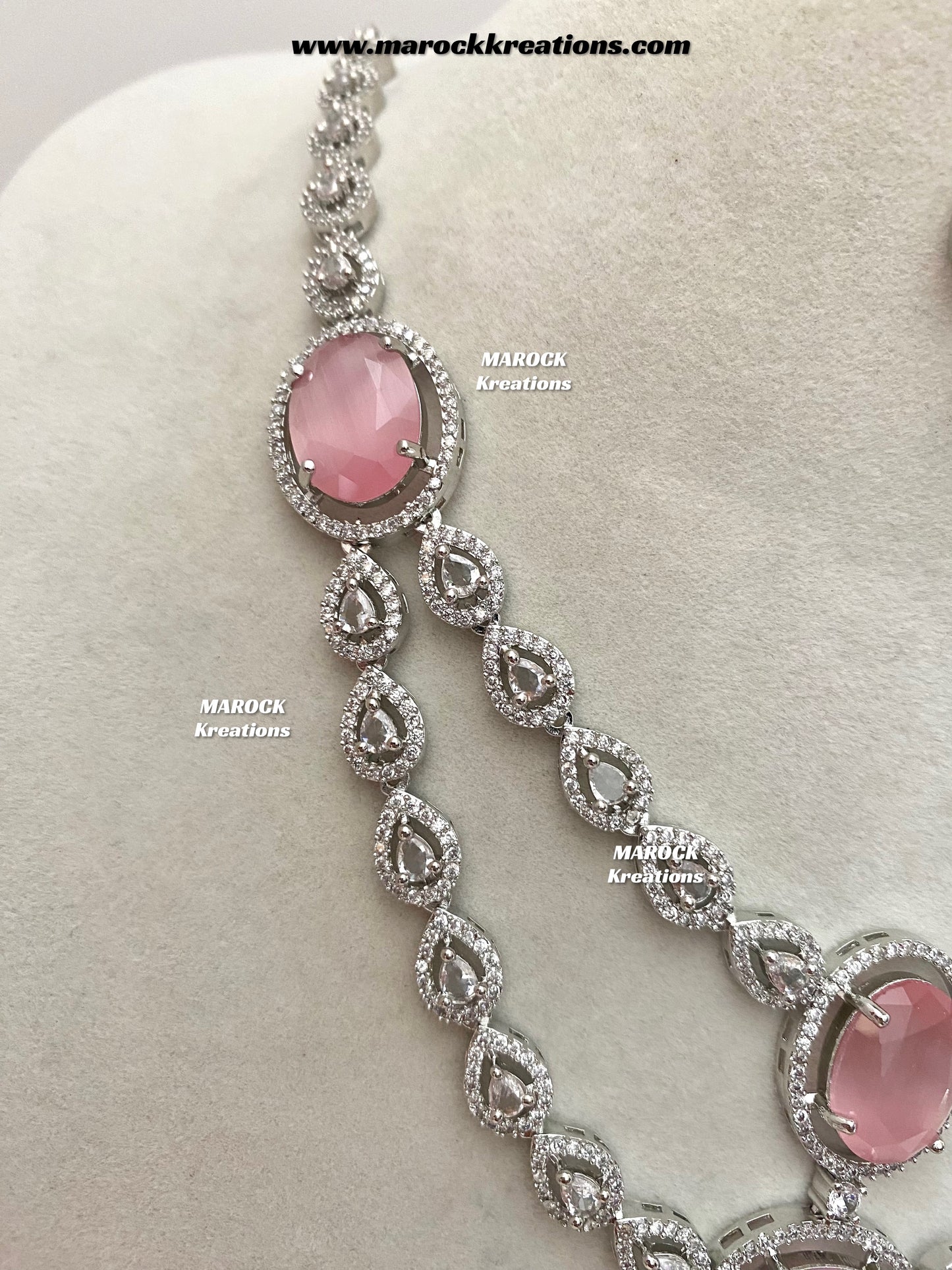 Zehra Silver American Diamond Double layer Necklace set