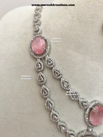 Zehra Silver American Diamond Double layer Necklace set