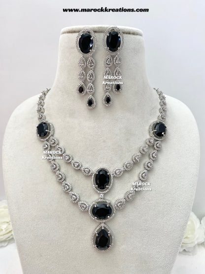 Zehra Silver American Diamond Double layer Necklace set