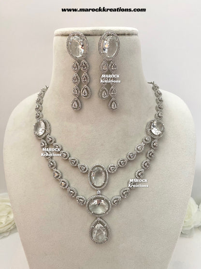 Zehra Silver American Diamond Double layer Necklace set