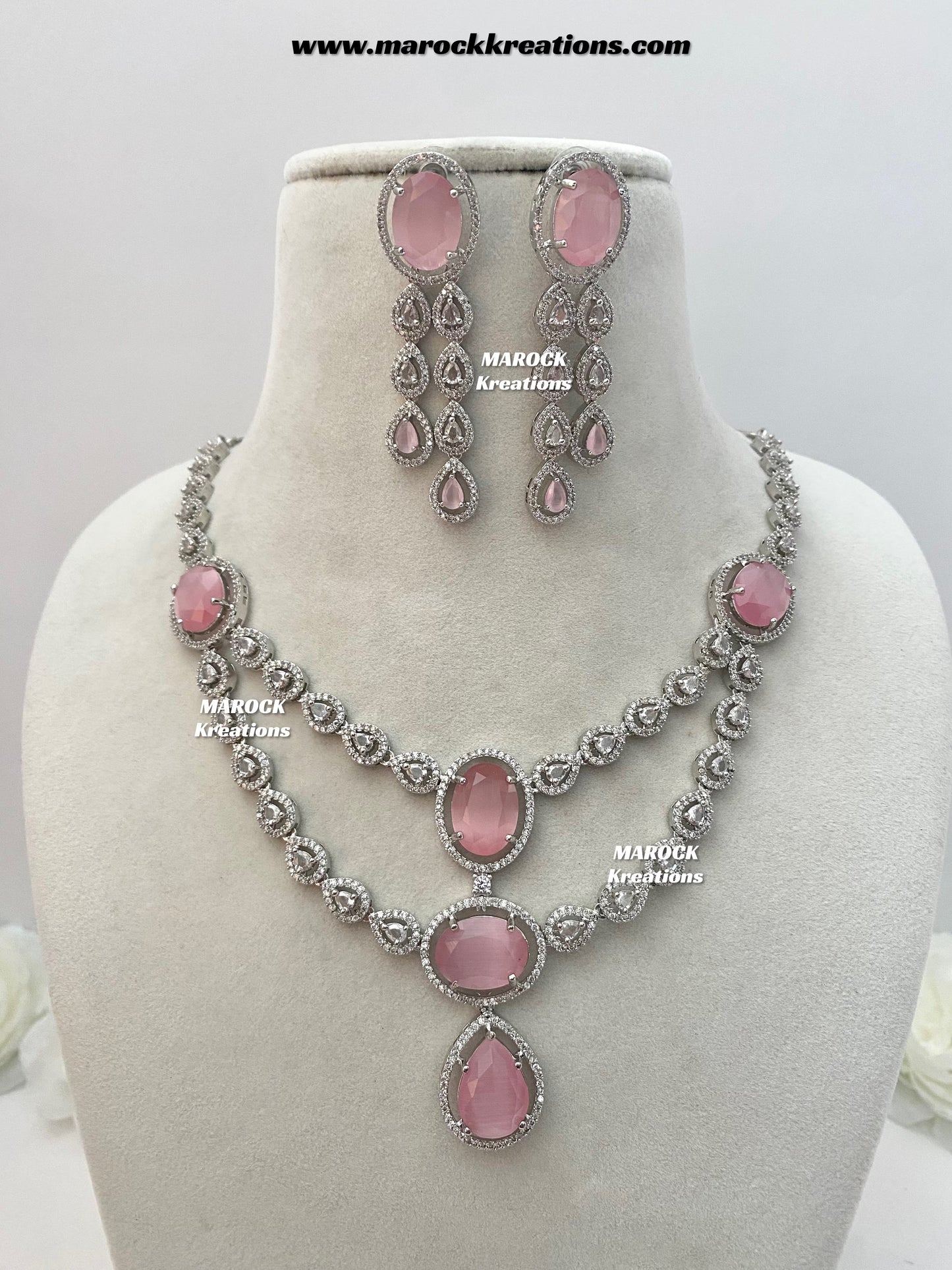 Zehra Silver American Diamond Double layer Necklace set