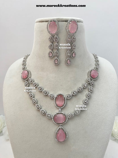 Zehra Silver American Diamond Double layer Necklace set