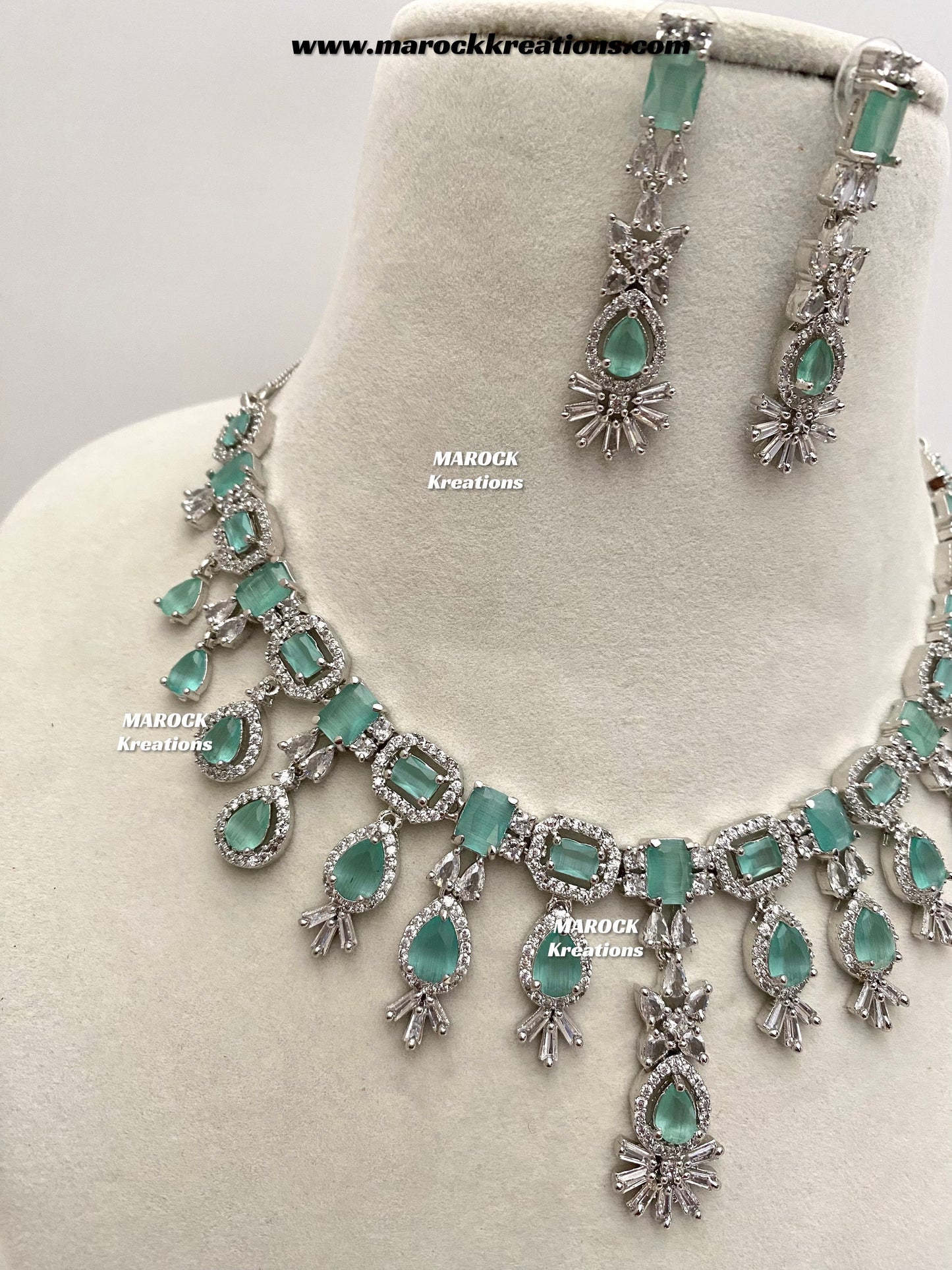 Erica Silver American Diamond Necklace set