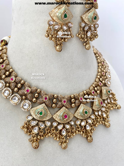 Rashida Premium Quality exclusive Gold Plated Meenakari Rajwadi necklace set