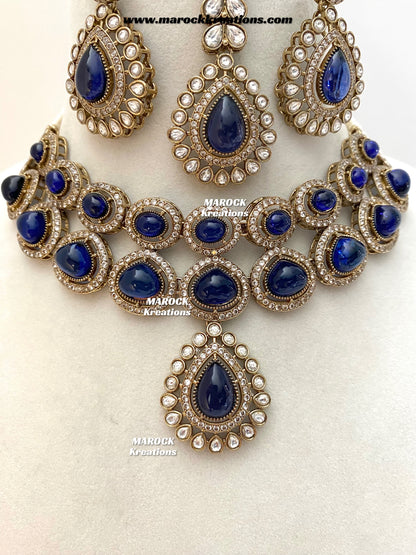 Zafina Premium Quality Moissanite Kundan Statement Choker/Necklace set