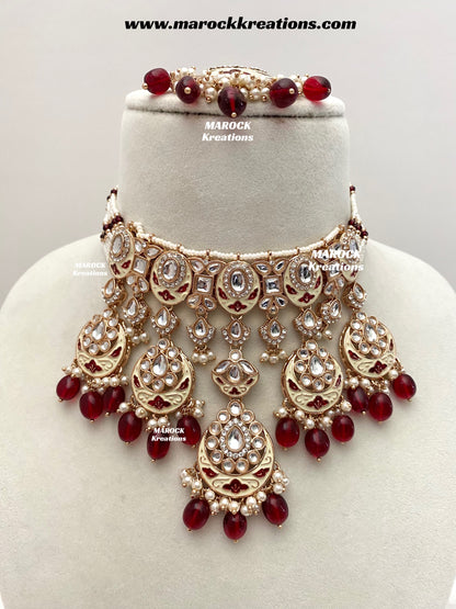 Nirvi Premium Quality Rose Gold Kundan Meenakari Choker/Necklace set