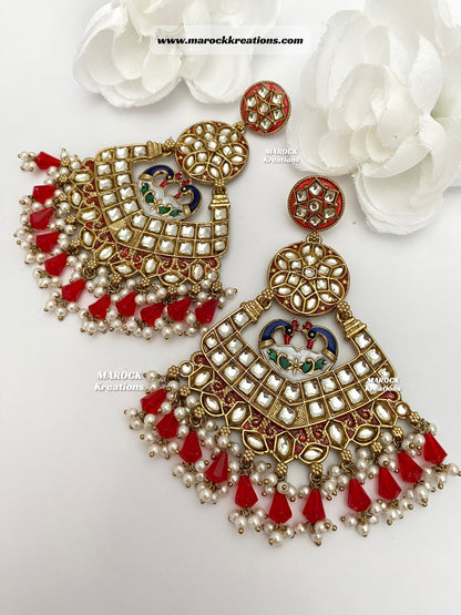 Premium Quality Kundan Meenakari Statement Earrings