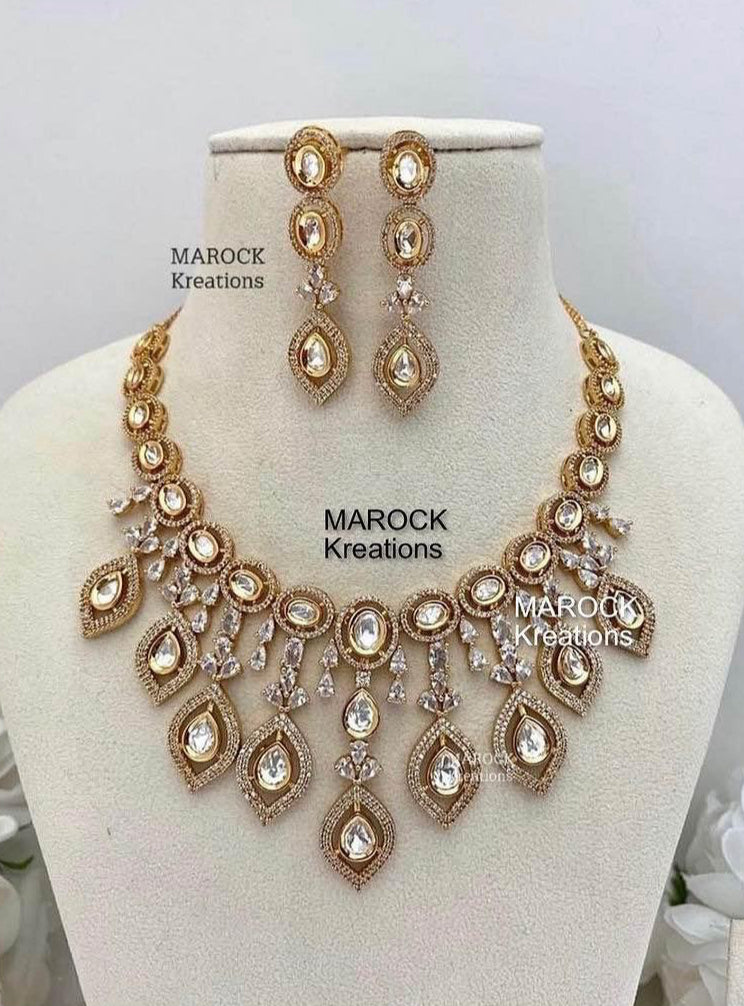 Tyani inspired Premium Quality Gold plated real kundan and American Diamond Necklace set