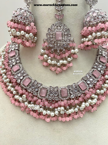Tashfeen Silver Polki Choker/necklace set