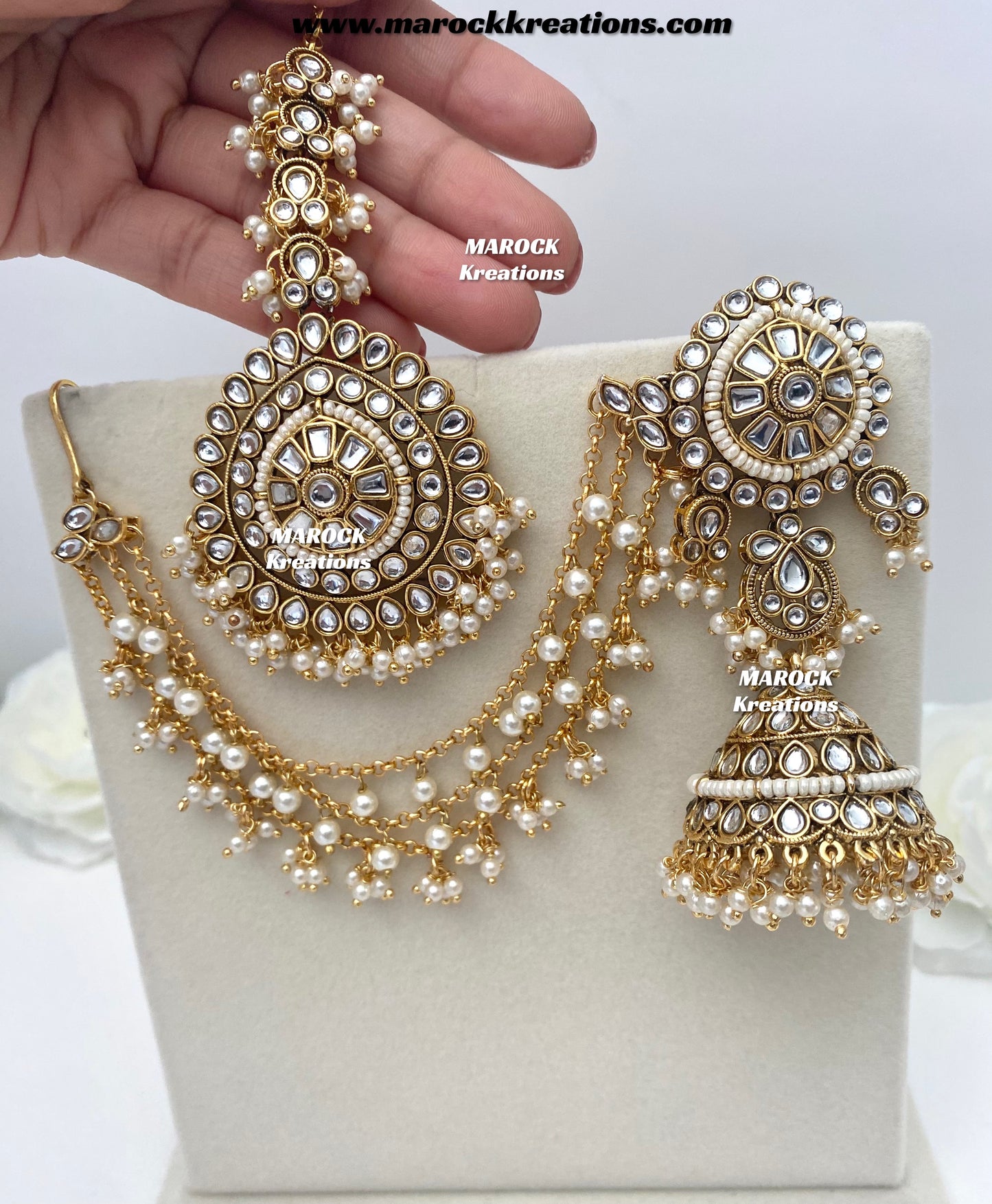Elora Premium Quality Kundan bahubali Statement Earrings and tikka set