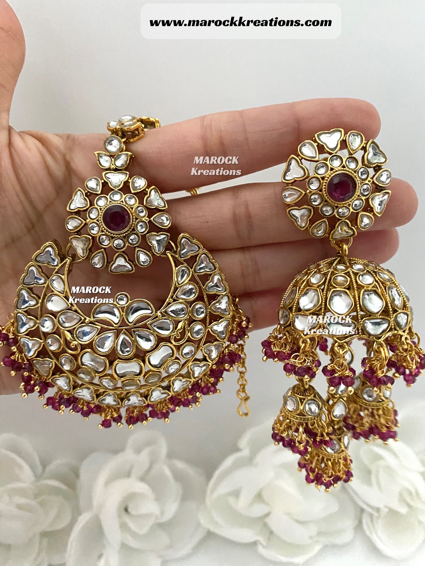 Disha Premium Quality Kundan Statement Earrings and tikka set