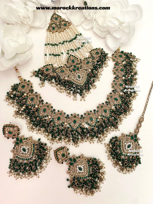 Aisha Antique Gold Pakistani Necklace set with Passa