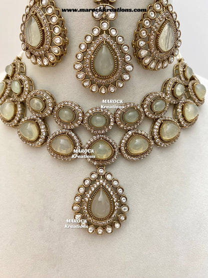 Zafina Premium Quality Moissanite Kundan Statement Choker/Necklace set