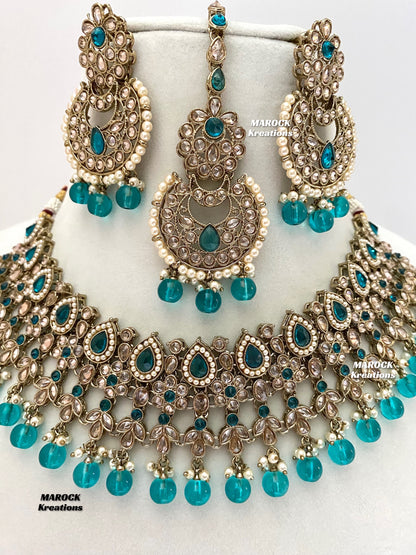 Sadhna Antique Gold Polki Necklace set