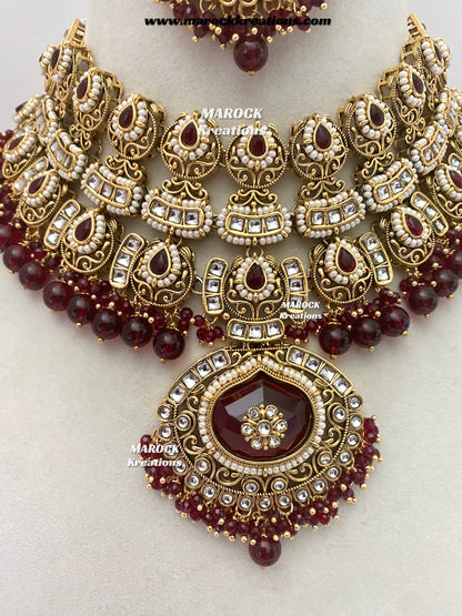 Kanishka Premium Quality Kundan Maroon/Dark Red Statement Bridal set