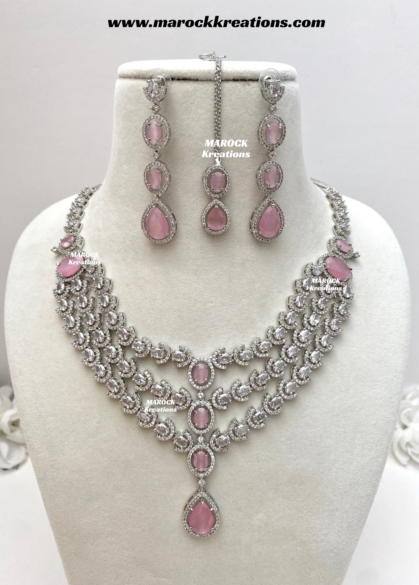 Gannat Silver American Diamond Necklace set