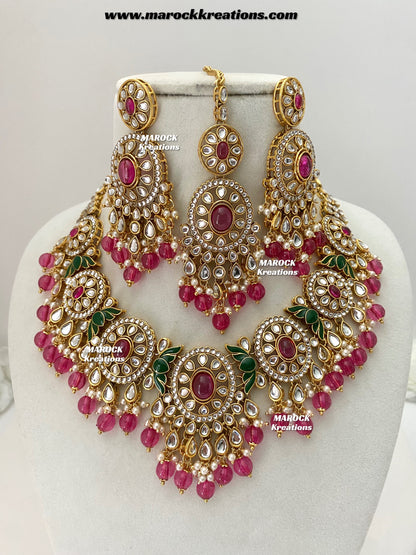 Iqra Premium Quality Kundan Meenakari Statement Necklace set