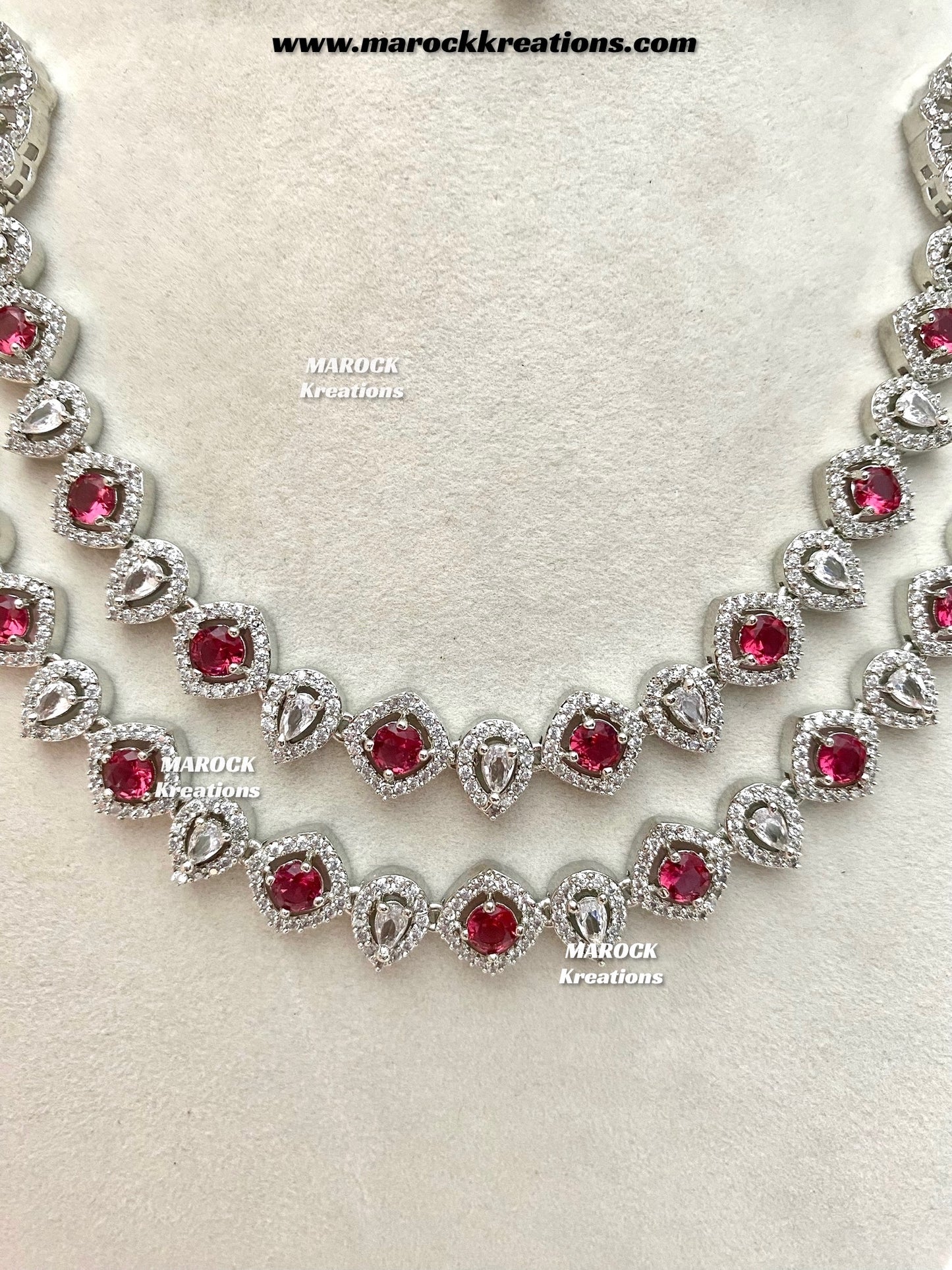 Shiba Silver American Diamond double layer Necklace set