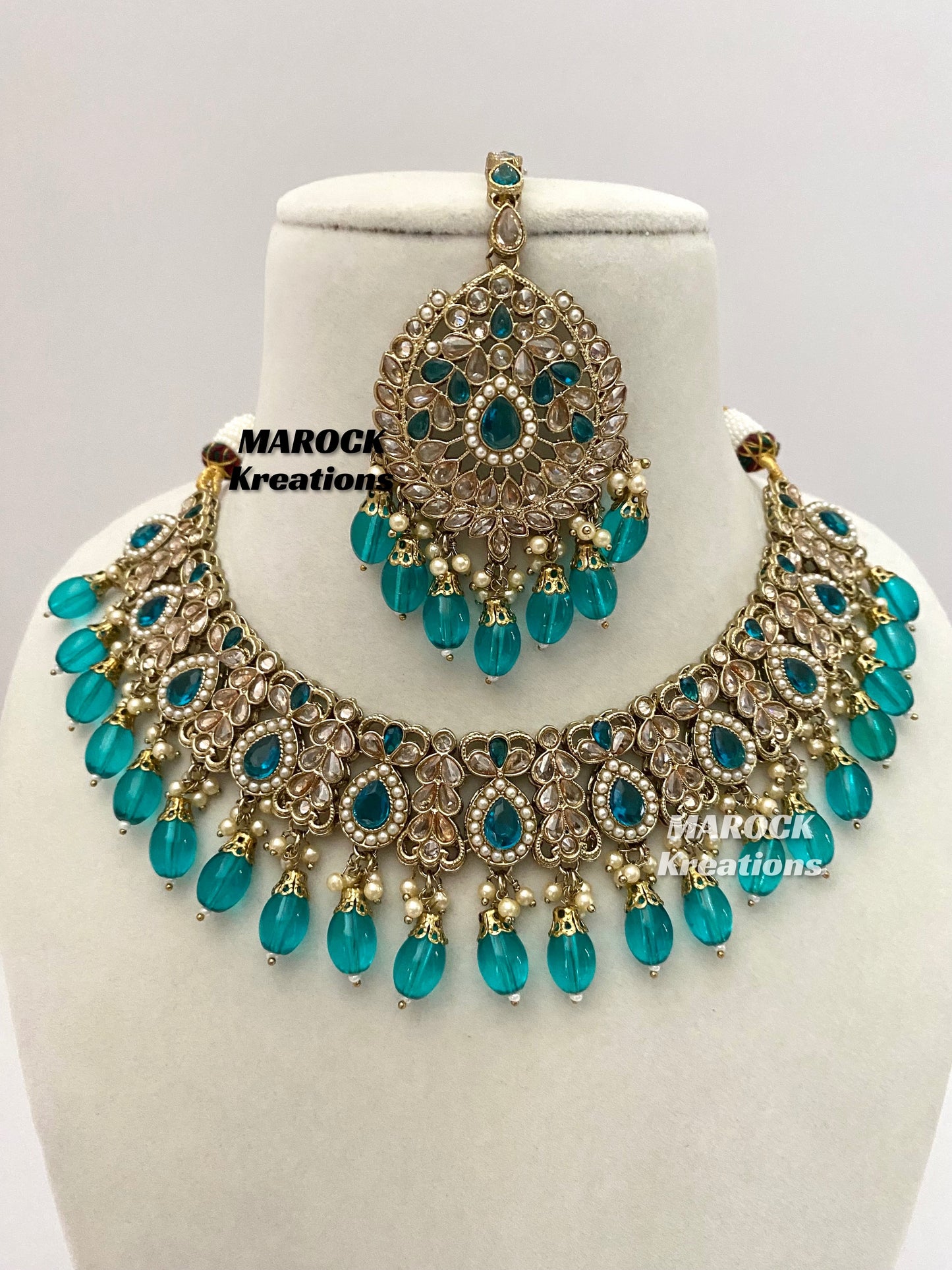 Antique Gold/Peacock Polki Necklace set