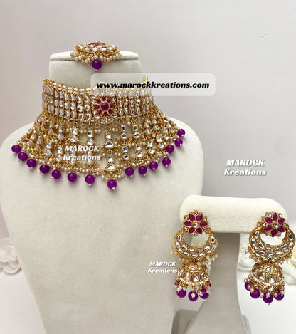 Statement Kundan Necklace set comes with Jhumki Earrings and Tikka