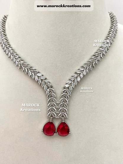 Ava Silver base American Diamond Necklace set