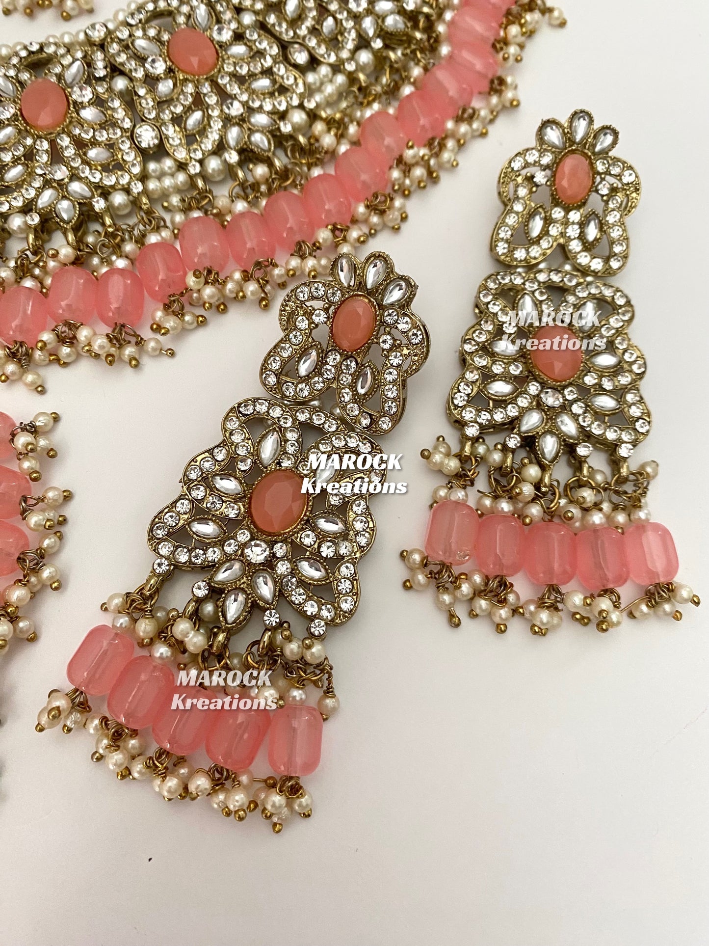 Antique Gold/Coral Pakistani choker and necklace combo set/Pakistani bridal set