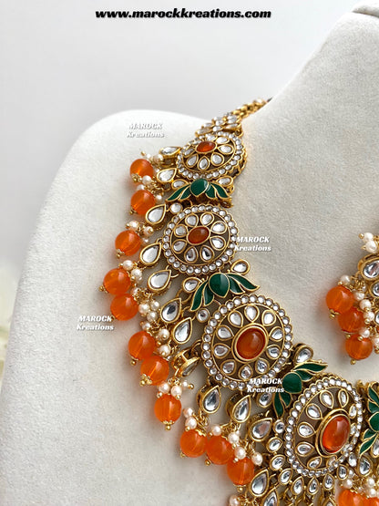 Iqra Premium Quality Kundan Meenakari Statement Necklace set